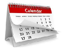 Image of a calendar that has a red header and the current paage is folding upfrom the bottom left corner